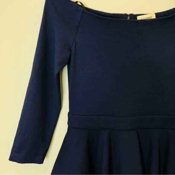 L'Agence Ophelia Off the Shoulder Peplum Bodycon Midi Dress 50s Formal Navy S - Picture 4 of 13